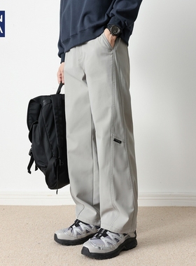 hansca山系重磅户外防风休闲裤男2025秋冬季加绒拼接工装直筒长裤