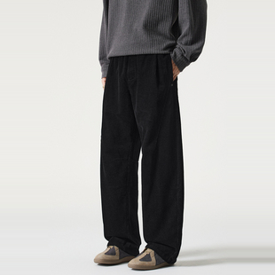 Kuvine秋冬季灯芯绒阔腿裤男款日系复古粗条绒宽松弯刀休闲长裤子