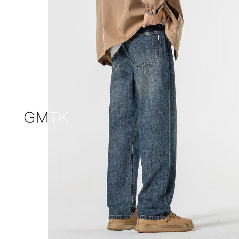 秋冬水洗垂感加绒牛仔裤男直筒美式复古新款大码宽松潮牌阔腿长裤