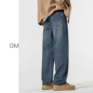 秋冬水洗垂感加绒牛仔裤男直筒美式复古新款大码宽松潮牌阔腿长裤