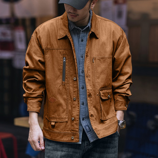格蓝鹿美式复古高端工装牛仔外套男秋季宽松硬挺休闲户外猎装夹克