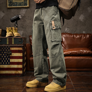 美式高端加绒工装裤男加厚2025秋冬季新款军绿色宽松直筒休闲裤子