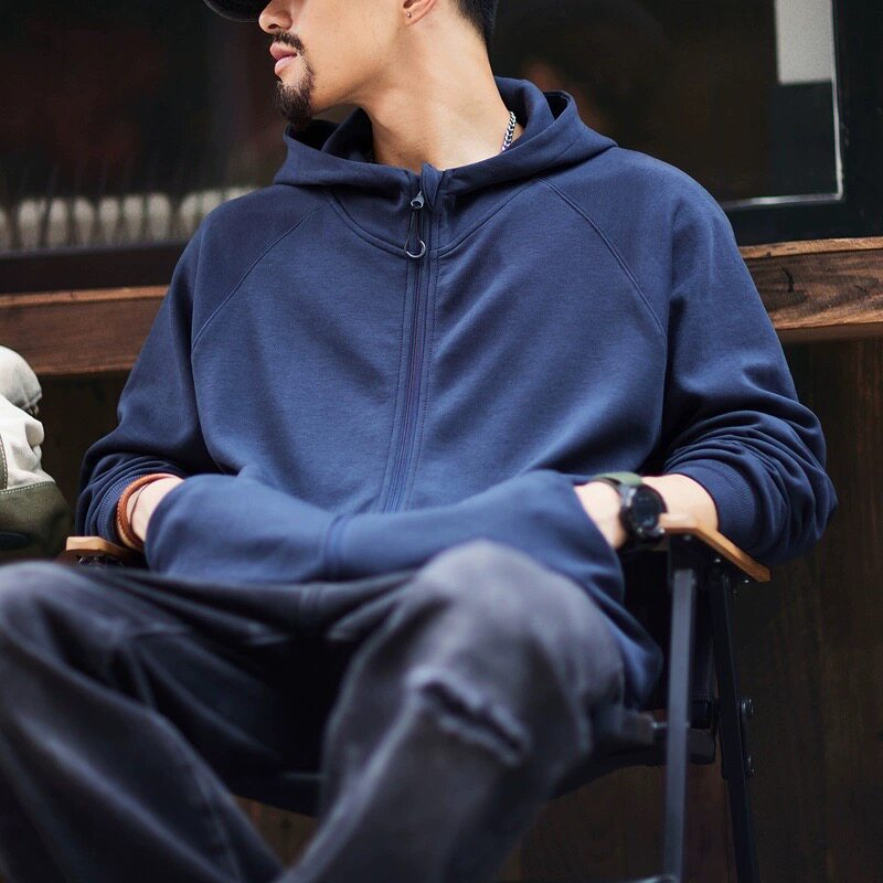 宝蓝色插肩袖开衫卫衣男2025秋季新款宽松连帽休闲拉链上衣外套潮