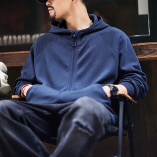 宝蓝色插肩袖开衫卫衣男2025秋季新款宽松连帽休闲拉链上衣外套潮