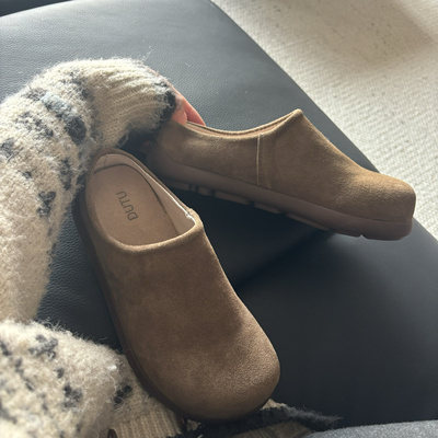 2025新款包头半拖鞋女外穿复古丑萌勃肯鞋一脚蹬懒人鞋厚底小土豆