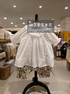 100-150韩版童装夏女童宝荷叶翻领五分袖白衬衫娃娃衫花短裤套装