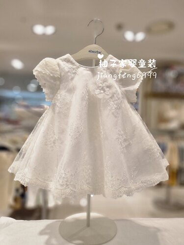 100-140码韩版童装夏女童宝宝洋气胸花刺绣小花网纱蕾丝连衣裙子