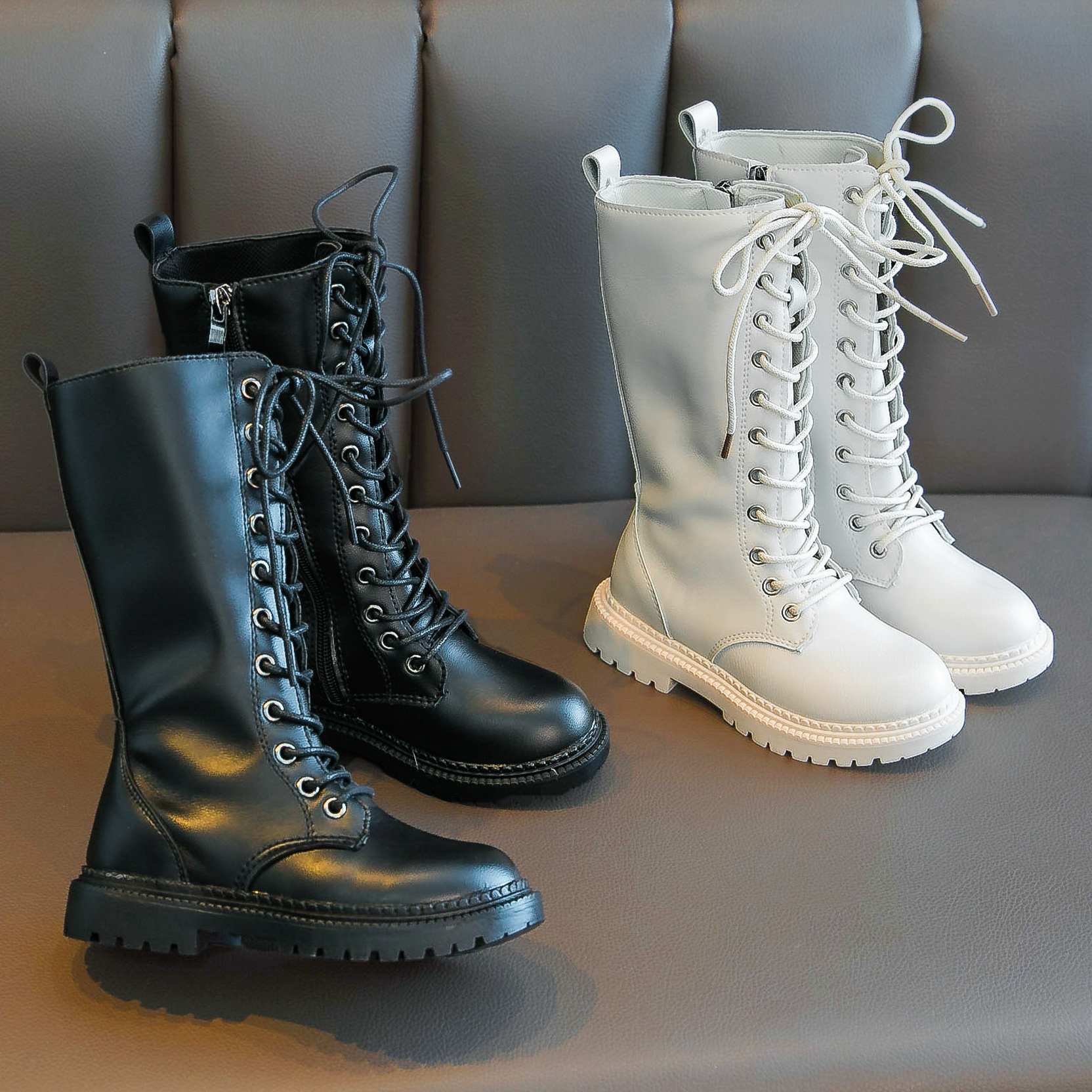 女童靴子单靴秋冬长筒靴加绒2020新款儿童马丁靴英伦风高筒靴棉靴