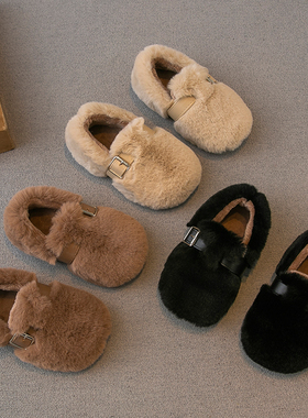 女童毛毛鞋2025冬季新款儿童鞋子二棉加绒冬鞋保暖宝宝棉鞋豆豆鞋