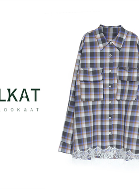 LKAT250206春季新款蕾丝拼接百搭格子衬衫