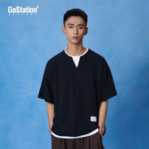 Gastation假两件华夫格T恤 单层透气简约肌理感挺阔舒适230g