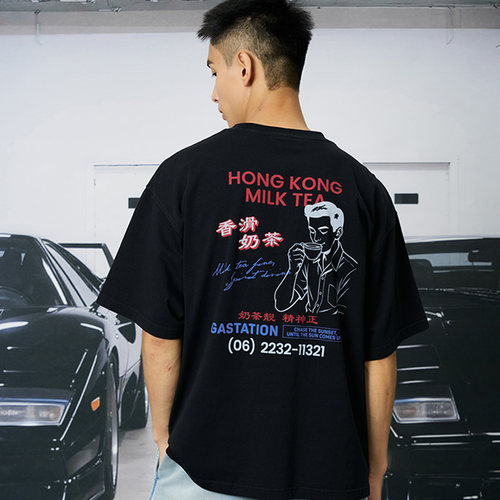 Gastation做旧印花T恤  港风复古插画图案纯棉洗水工艺短袖宽松夏