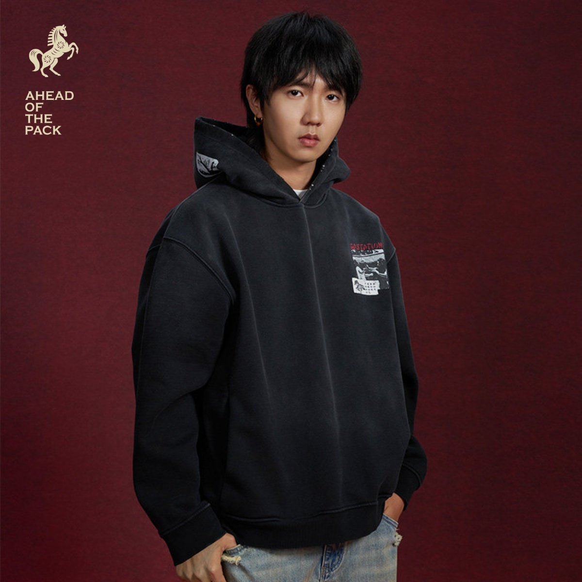 Gastation做旧连帽卫衣 加绒抓毛发泡印花喷色做旧复古感430g,男装,卫衣,淘宝优惠券,粉丝福利购,淘宝优惠卷