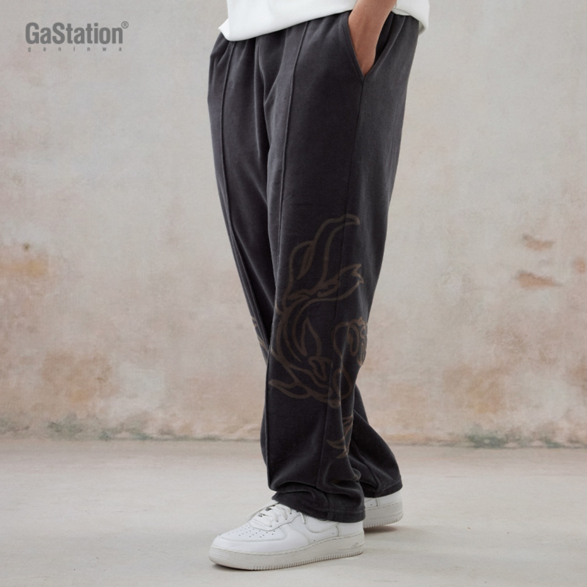 Gastation双鱼图案丝绒长裤