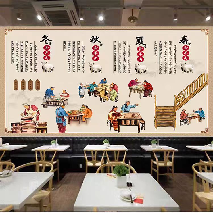 羊肉文化墙装饰画吃羊肉的好处海报饭店自粘防水贴纸羊肉汤壁画
