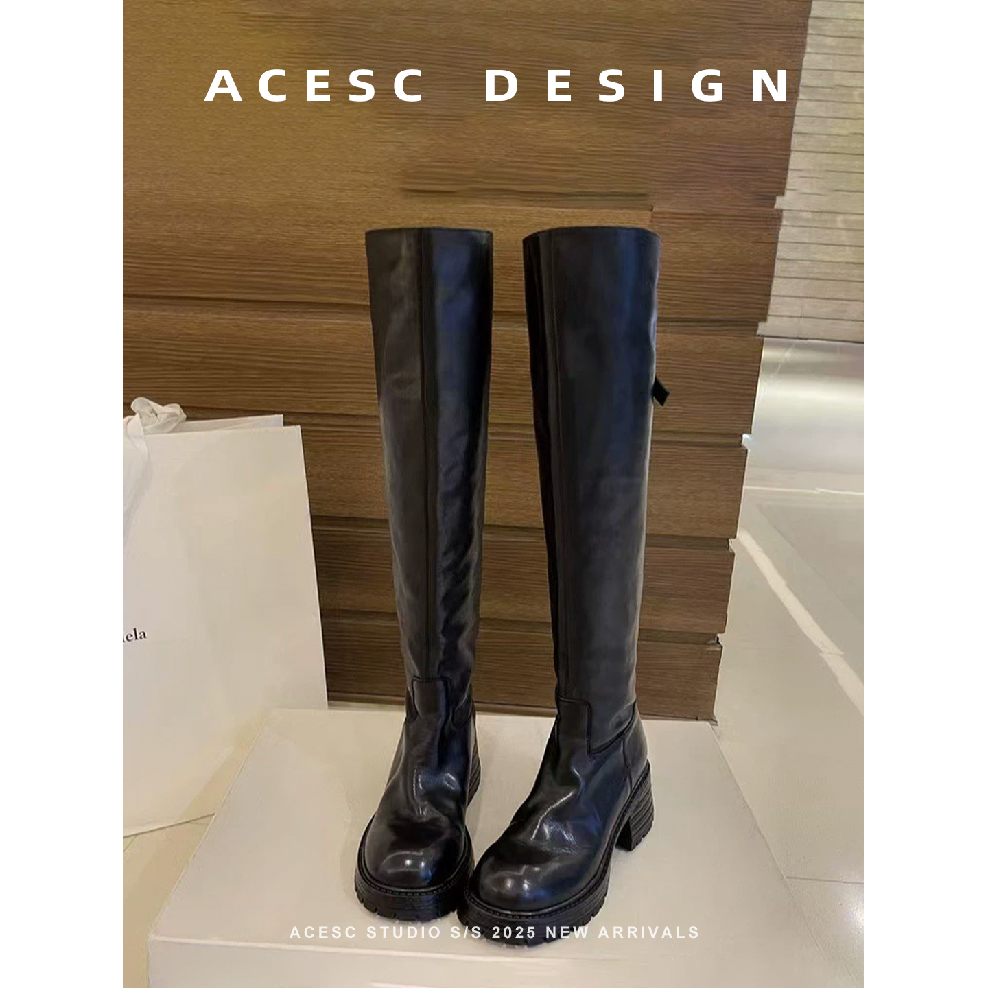 现货款~2025新款厚底水洗皮过膝靴里外全皮高跟后拉链高靴女