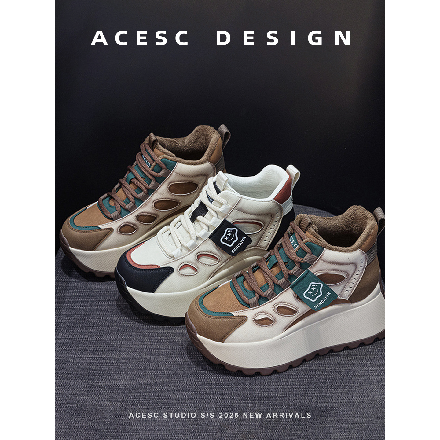 厚底老爹鞋女2025年新款网红爆板加绒高帮休闲时尚百搭小个子女鞋