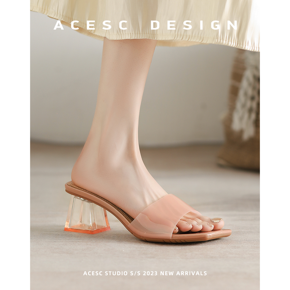 艾斯臣粗跟舒适凉拖鞋