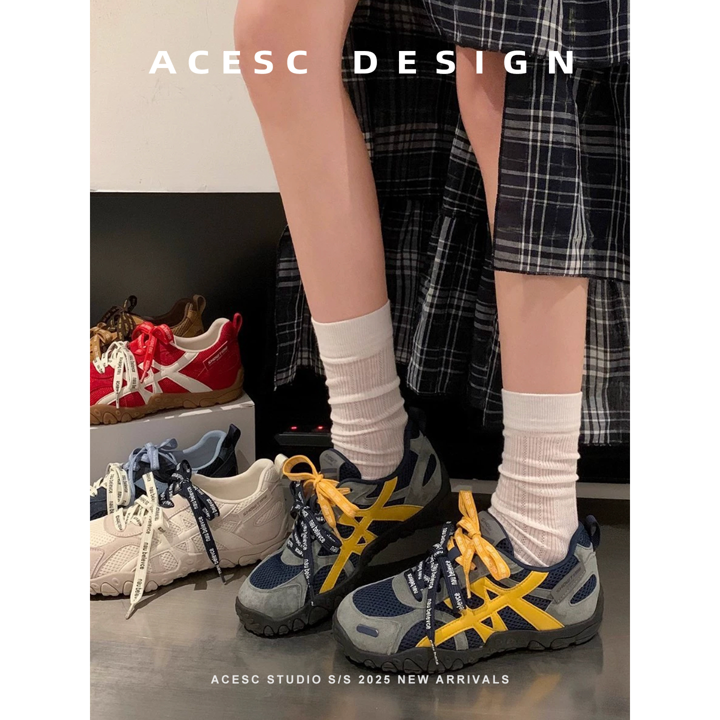 Acesc/艾斯臣2025新款秋季百搭厚底增高运动休闲鞋女阿甘德训鞋
