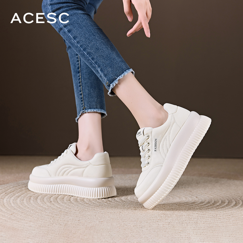 艾斯臣休闲厚底圆头小白鞋