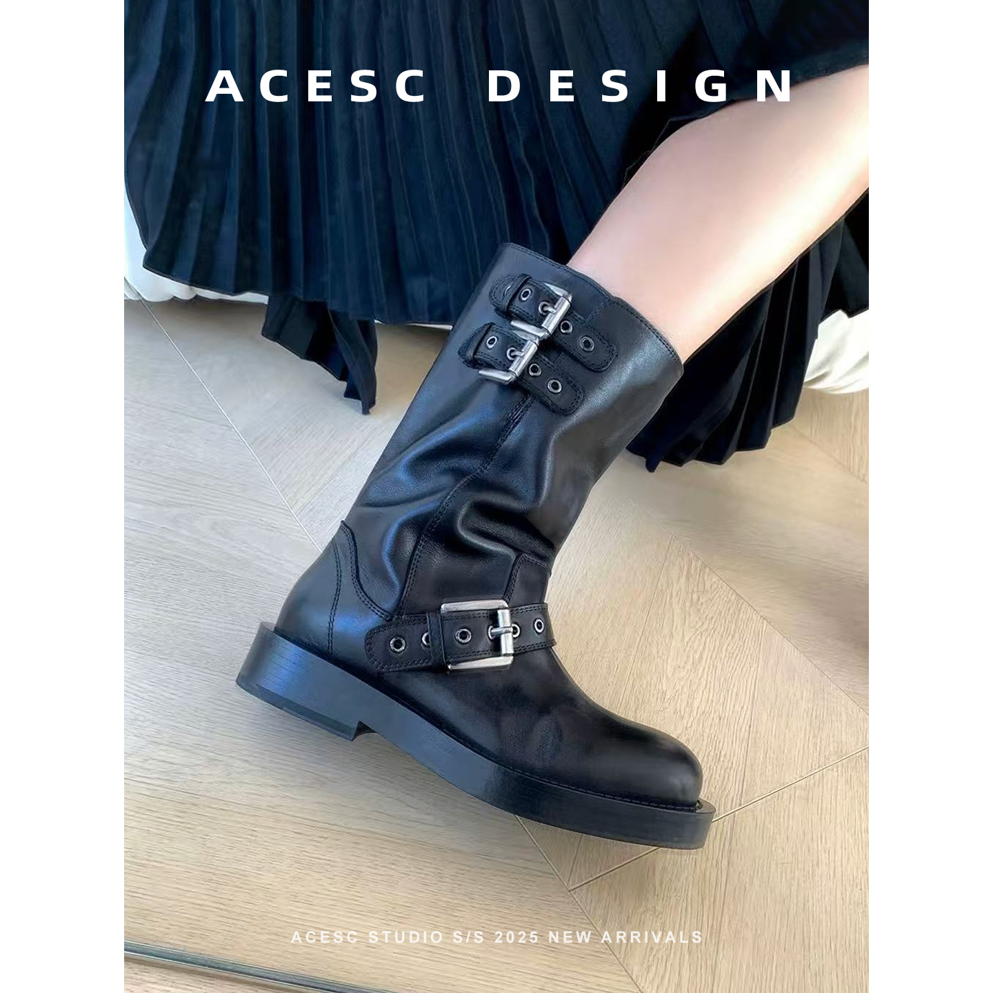 Acesc/艾斯臣显瘦搭扣短靴女增高厚底2025秋冬新款瘦瘦靴春秋短靴