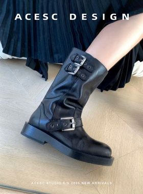 Acesc/艾斯臣显瘦搭扣短靴女增高厚底2025秋冬新款瘦瘦靴春秋短靴
