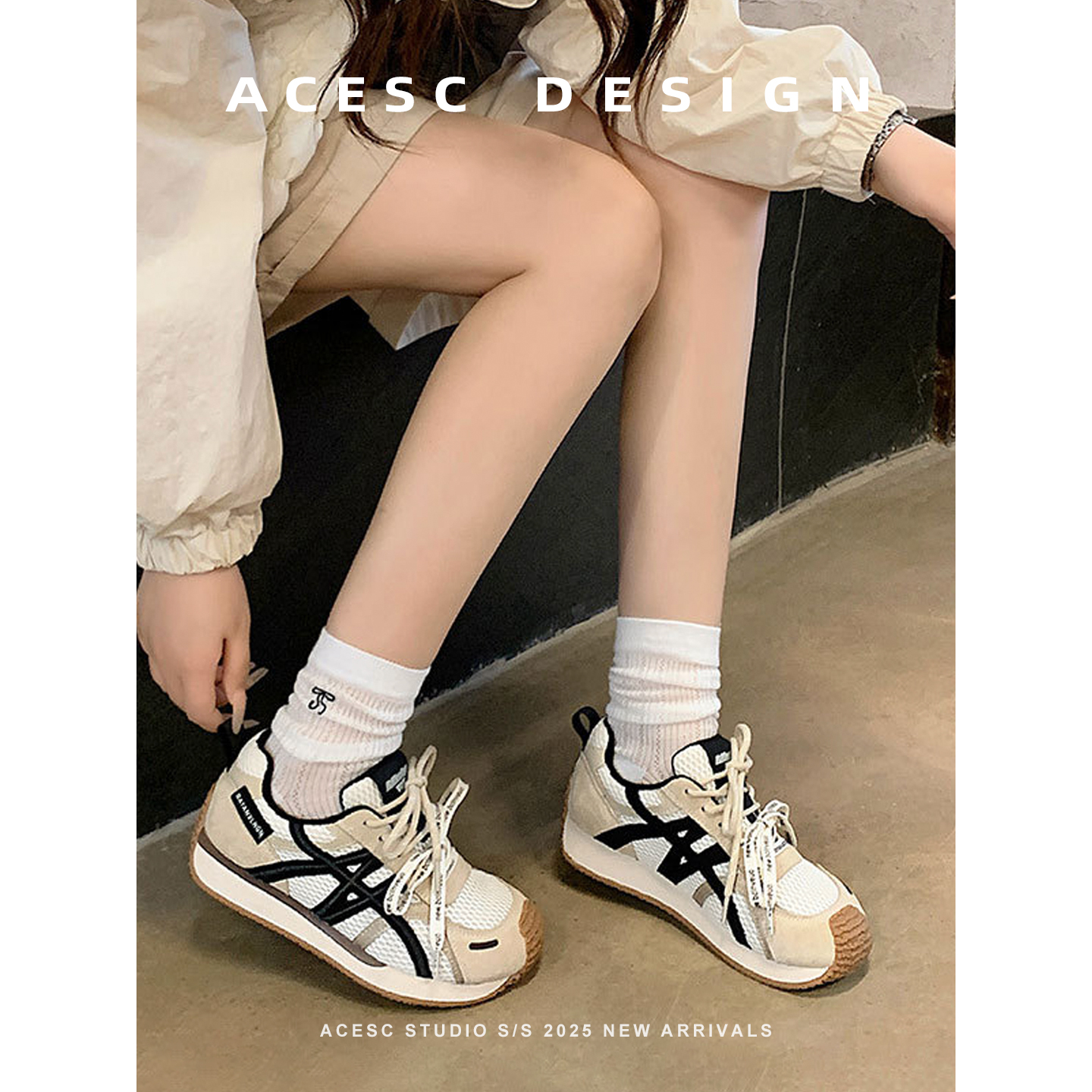 Acesc/艾斯臣德训鞋女2025新款红色内增高丑萌鞋运动休闲阿甘鞋