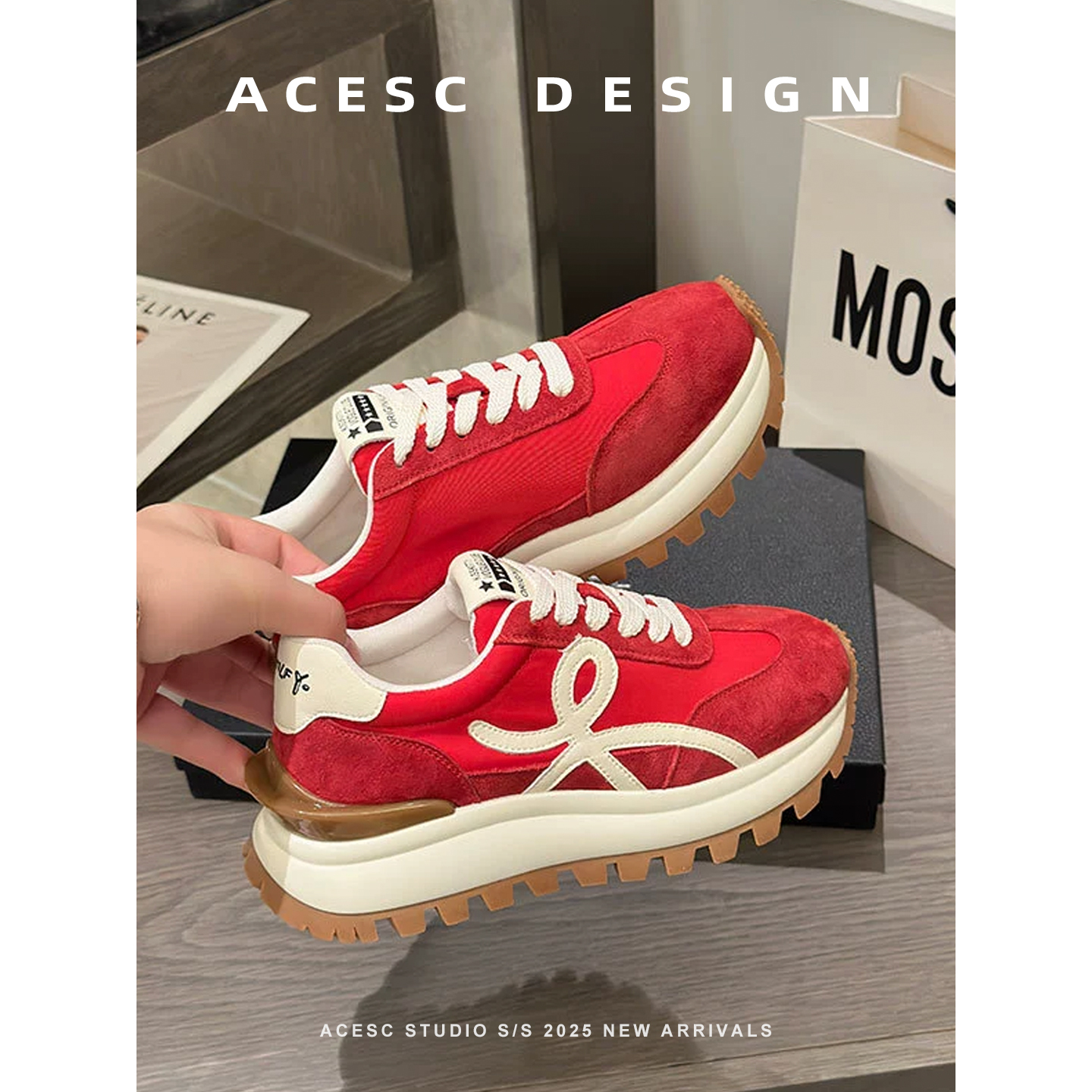 欧洲站2025学院风阿甘鞋女休闲真皮厚底ins潮红色跑步百搭运动鞋