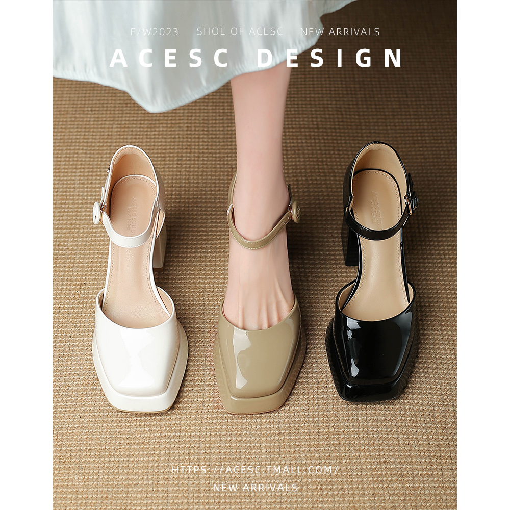 Acesc/艾斯臣一字带粗跟中空凉鞋