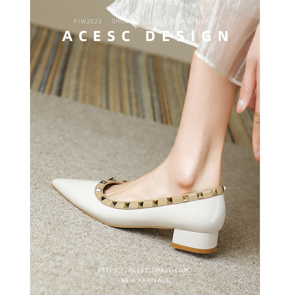 Acesc/艾斯臣单鞋法式铆钉奶奶鞋
