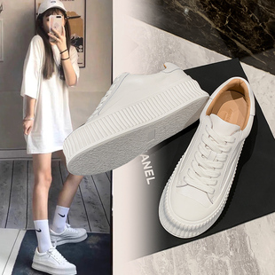 艾斯臣真皮小白鞋 女休闲百搭运动板鞋 网红明星同款 厚底增高饼干鞋