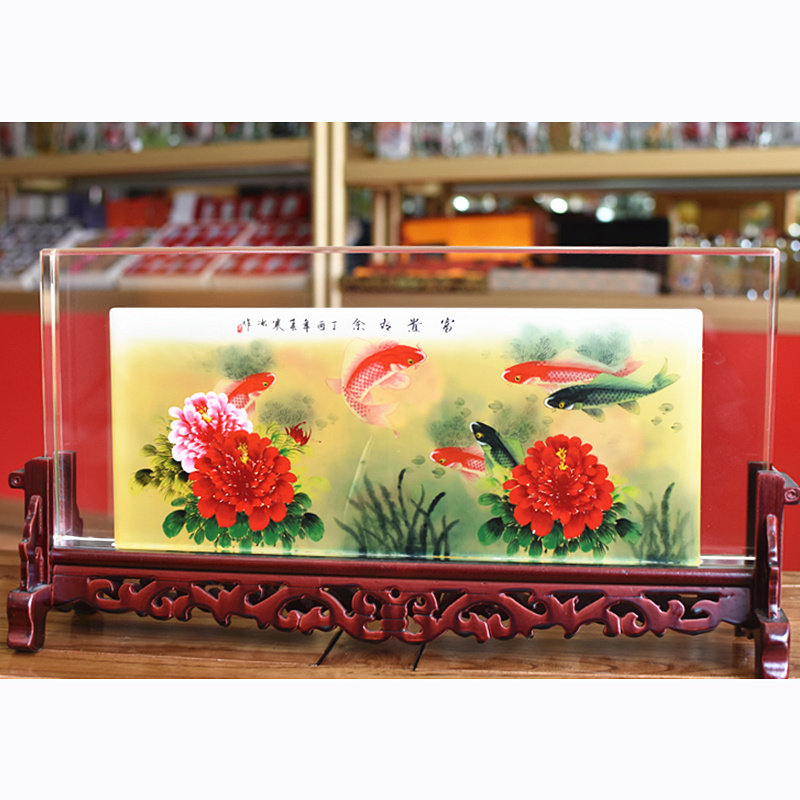富贵鱼玻璃工艺品水晶屏风