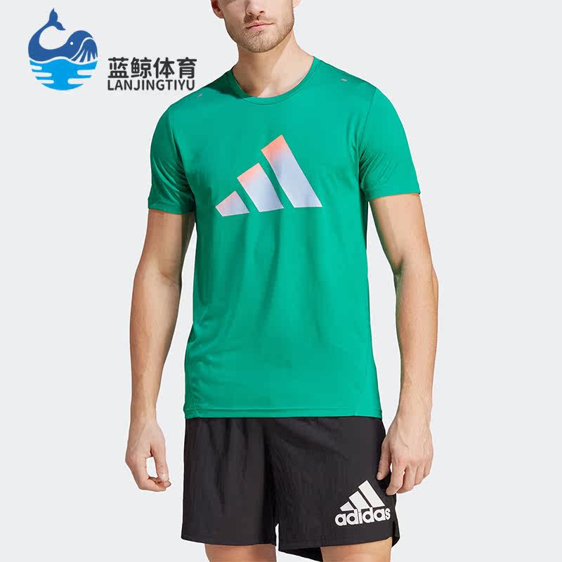 Adidas/阿迪达斯正品RUN ICONS 3 BAR跑步男子运动短袖HR3245