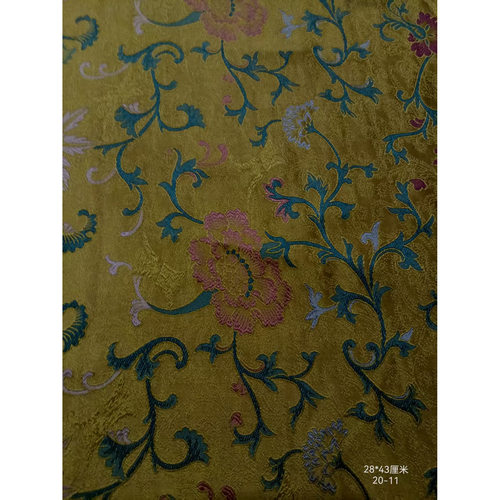 *孤品*香云纱花萝  粉花朵花藤 黄色织锦缎布料面料尺寸28*43厘米
