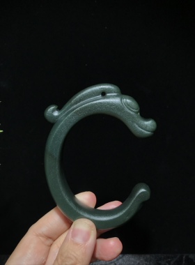 儒贤玉道新疆和田玉黑青C形龙卡镯61大内径