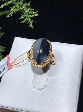 儒贤玉道新疆和田玉籽料青花18Ｋ黄金镶嵌黑白分明蛋面