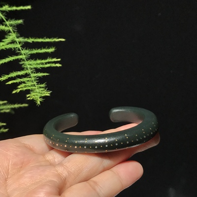 儒贤玉道新疆和田玉塔青玉非遗传承错金卡镯51内径