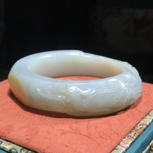 儒贤玉道新疆和田玉籽料青白凤凰于飞微随形雕花手镯