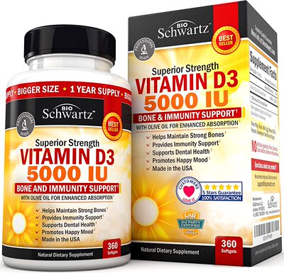 美国代购Vitamin D3 5000 IU (125 mcg) Natural Immune Support