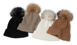 新款简约100%纯羊绒帽子女加厚针织绞花毛线帽百搭休闲毛球帽女冬