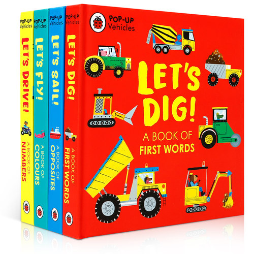 交通工具车辆立体书4本Pop-Up Vehicles Let's Drive!/Dig/Sail/Fly 英文原版机关推拉书 0-2岁基础概念数字颜色启蒙认知纸板书