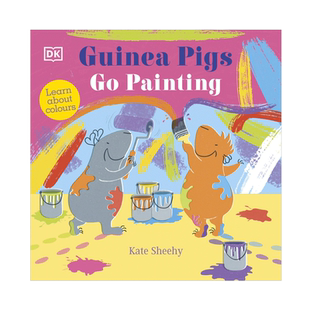 英文原版 Guinea Pigs Go Painting 学习颜色 豚鼠去画画 通过画画掌握颜色概念 0-2岁幼儿宝宝颜色主题认知纸板书