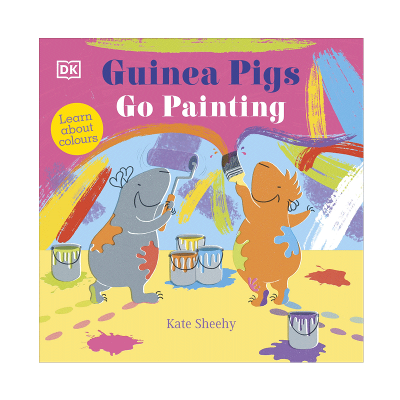 英文原版 Guinea Pigs Go Painting 学习颜色 豚鼠去画画 通过画画掌握颜色概念 0-2岁幼儿宝宝颜色主题认知纸板书