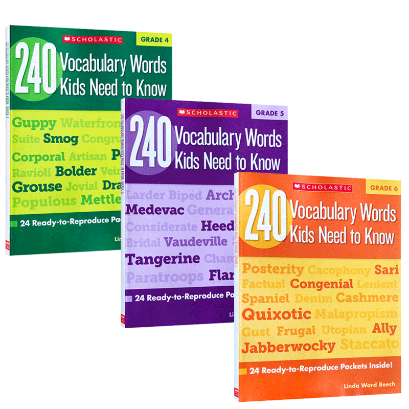 英文原版 孩子需要知道的240个单词系列4-6级 240 Vocabulary Words Kids Need to Know Grade#4-6小学生课外写作练习词汇学乐出版