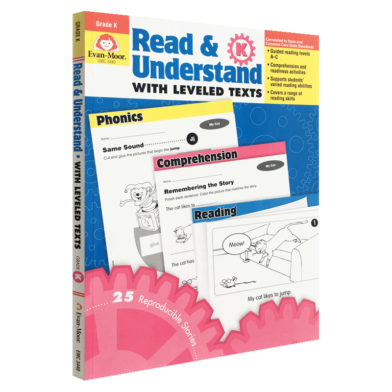 英文原版Read and Understand with Leveled Texts Grade K 分级阅读理解练习 幼儿园大班Evan Moor美国加州小学家庭教辅练习册