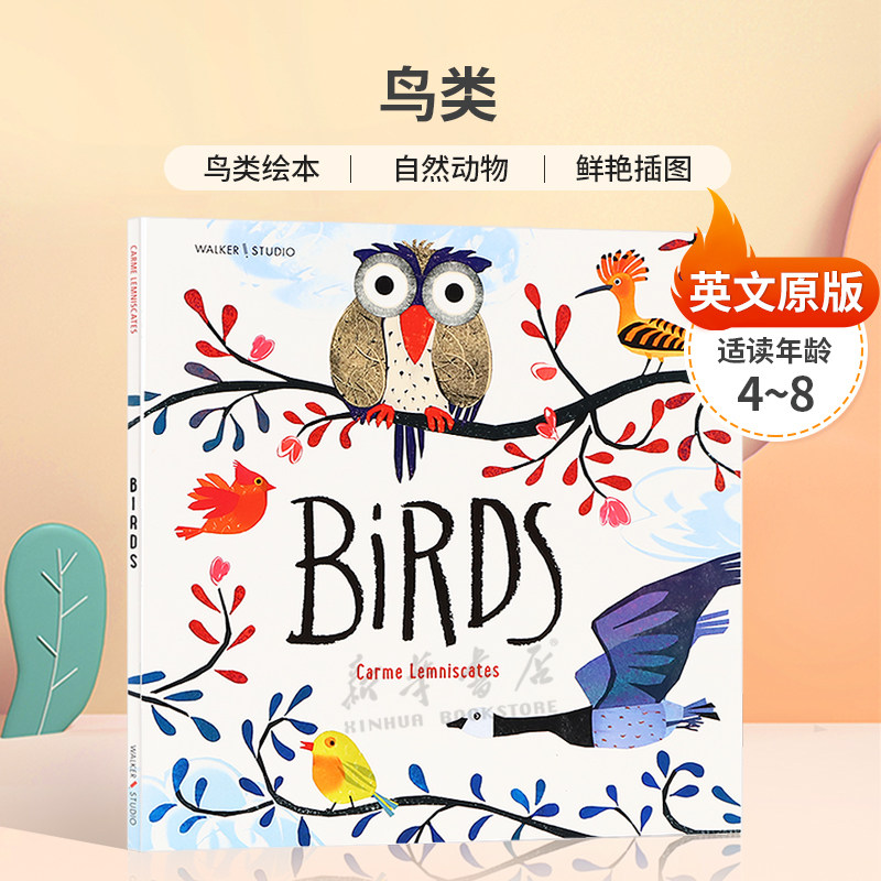 英文原版Birds鸟类歌颂各种各样的鸟儿鸟类绘本 自然动物 鲜艳插图平装绘本 科普入门/了解世界 4-8岁