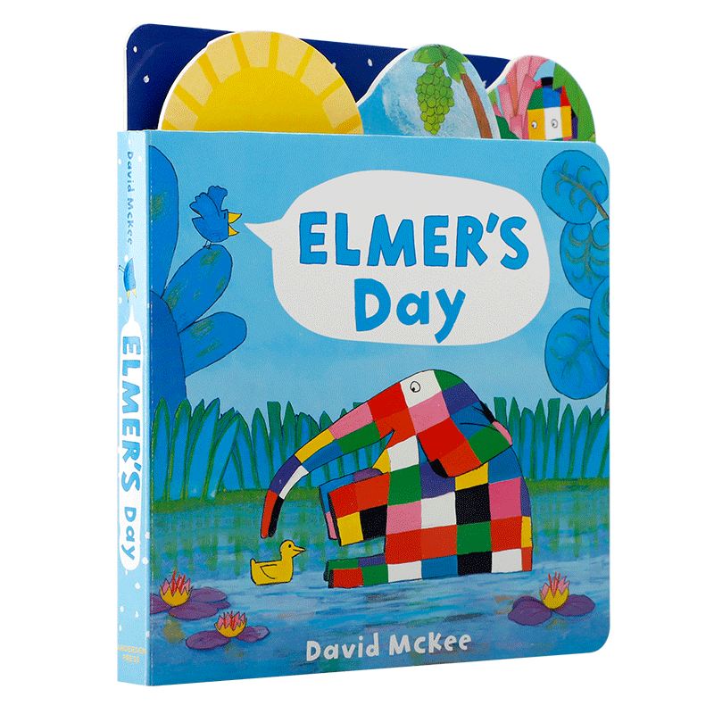 英文原版绘本 Elmer's Day 花格子大象艾玛的一天 0-2岁低幼儿童英语启蒙认知绘本 宝宝撕不烂纸板书 亲子互动共读早教故事书