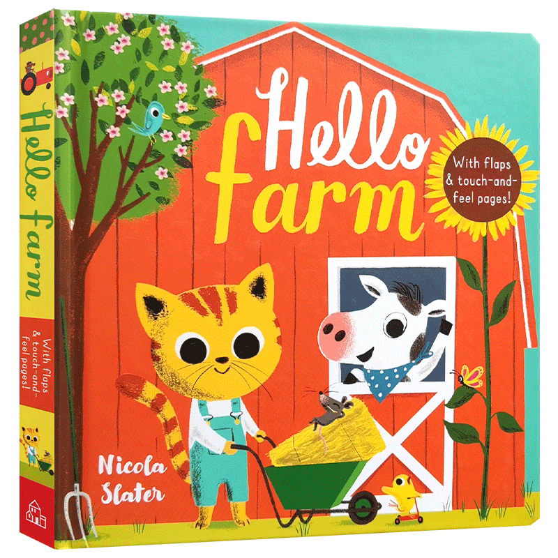 英文原版 你好,农场 HELLO FARM 学龄前幼儿童英语认知启蒙学习绘本 亲子互动趣味图画故事纸板书农场里的动物场景基础认知
