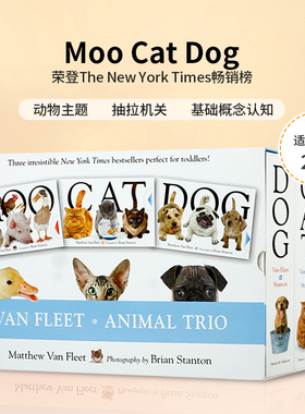 英文原版进口Van Fleet Animal Trio: Moo Cat Dog触摸书+机关书3册精装盒装系列 幼儿启蒙认知 立体书绘本moocatdog绘本