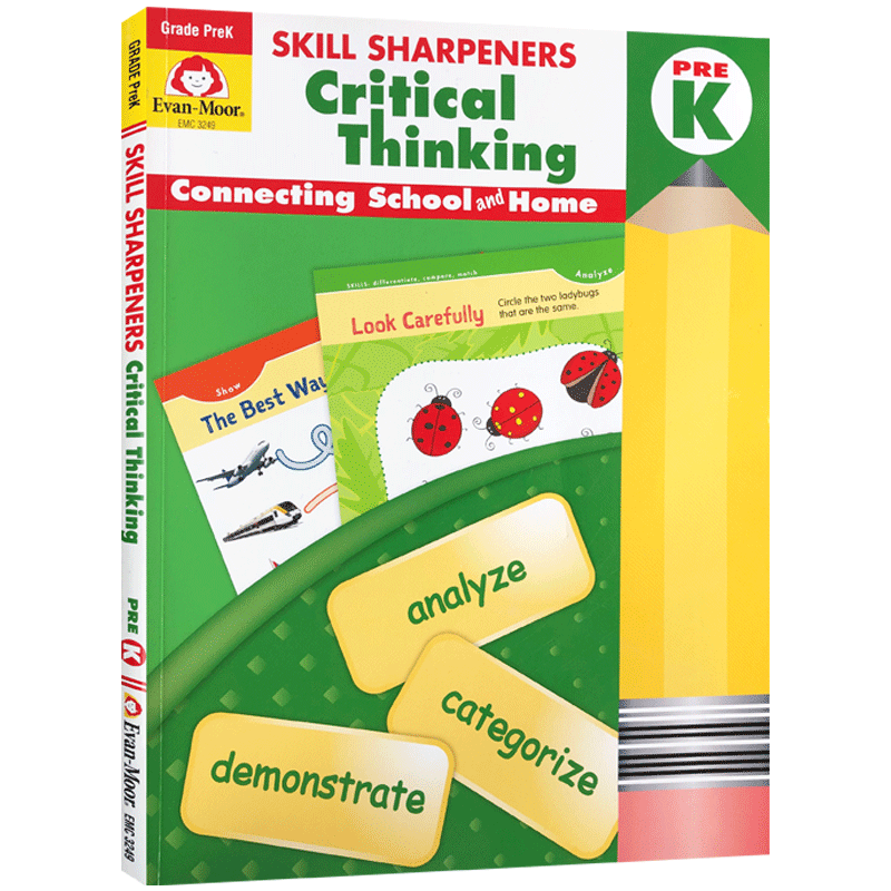 英文原版 学龄前儿童幼儿园练习册Skill Sharpeners Critical Thinking Grade Pre-K 技能铅笔刀系列：批判性思维 教材教辅书3-6岁